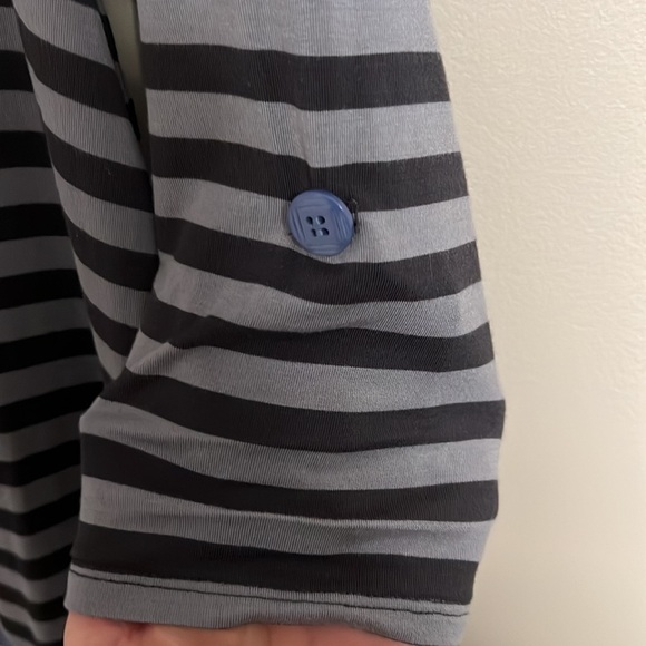 Matilda Jane Size M Top Blue Gray Stripe Polka Dot Let's Get Lost Peplum. - Picture 9 of 11